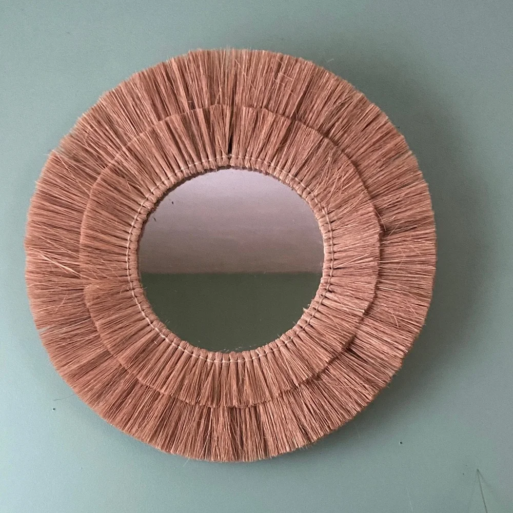 Natural Fiber Round Wall Mirror
